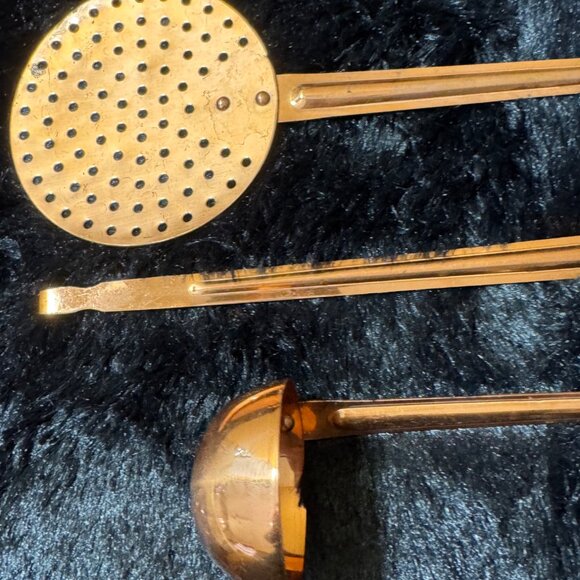 Vintage Solid Copper Kitchen Utensil Set Ladle Strainer Fork Spoon & Spatula - Picture 4 of 7